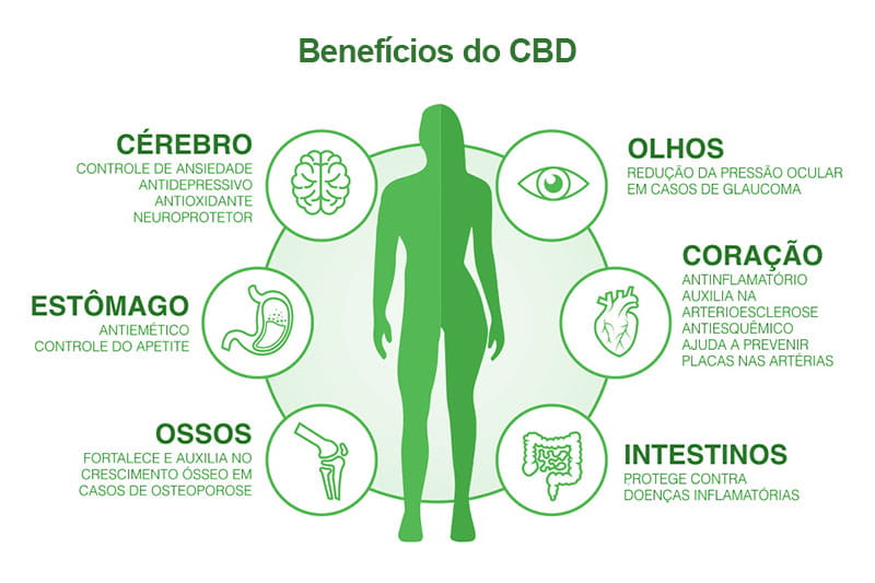 imagem ilustrativa com os benefícios diversos do canabidiol
