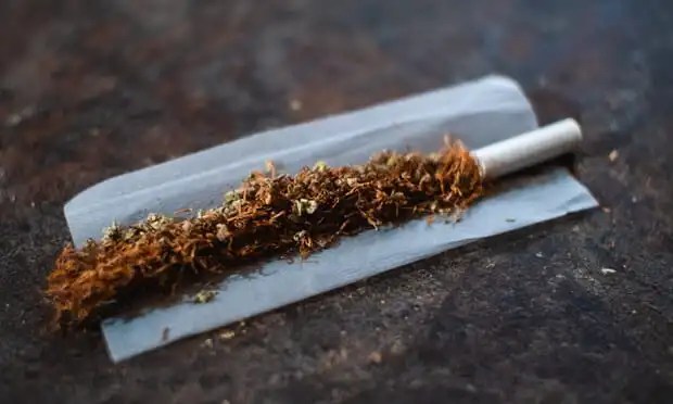 cigarro de tabaco e maconha aberto com filtro