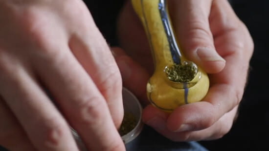 Como colocar a erva no pipe? pessoa colocando erva no pipe